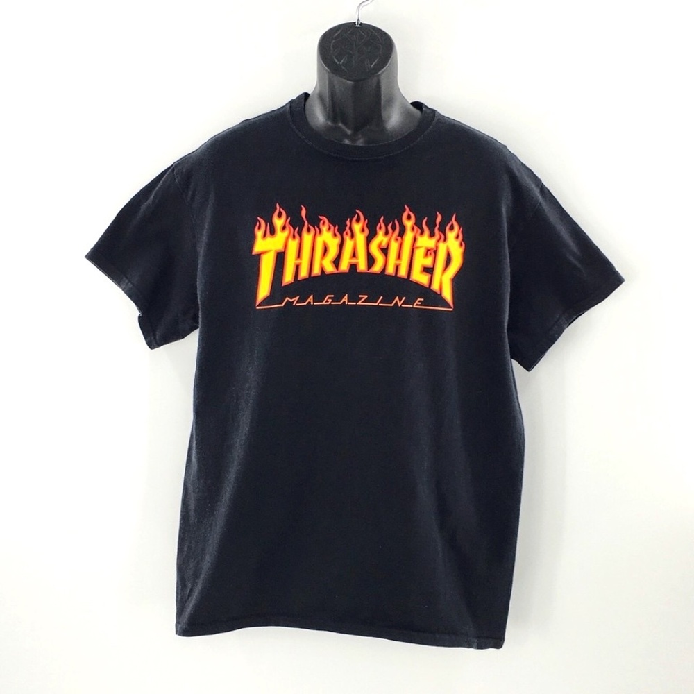 Thrasher Magazine Mens T Shirt Black Short Sleeve Crew Neck Flame Graphic Sz L